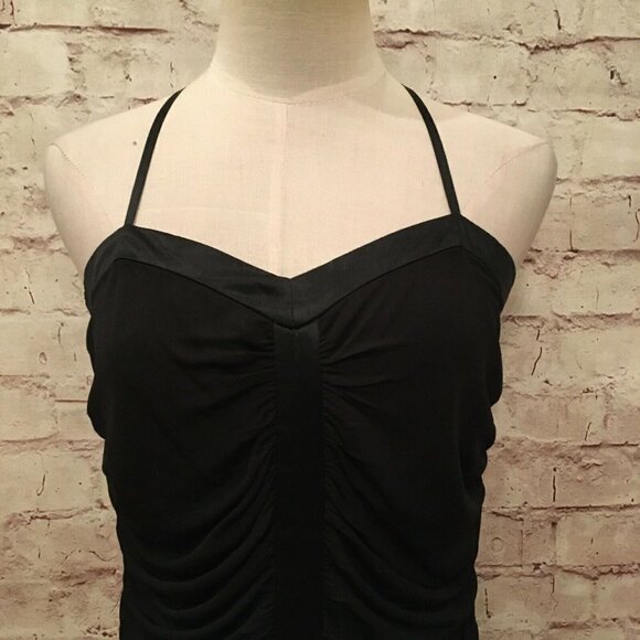 Nicole By Nicole Miller Black Cocktail Slip Dress Ruched Silk Trim Size 10 - Picture 2 of 4